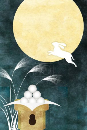 Illustration for Fifteen Nights Moon Viewing Silver Grass Rabbit Background - Royalty Free Image
