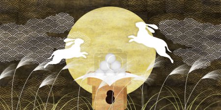 Illustration for Fifteen Nights Moon Viewing Silver Grass Rabbit Background - Royalty Free Image
