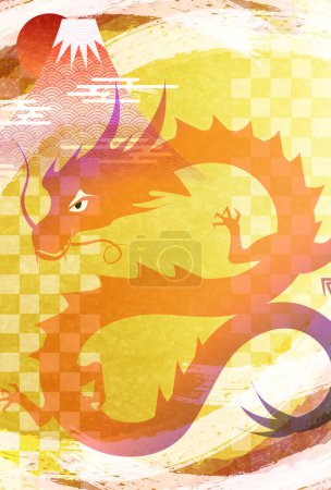 Illustration for Dragon New Year's card Fuji Background - Royalty Free Image