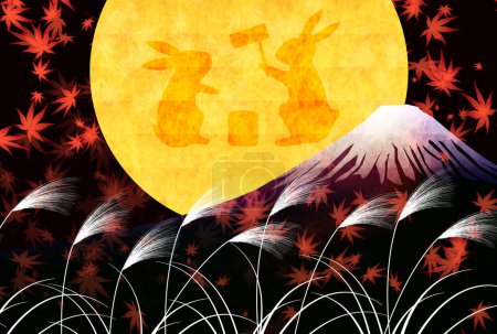 Ilustración de Quince Noches Luna Viendo Fondo Fuji - Imagen libre de derechos