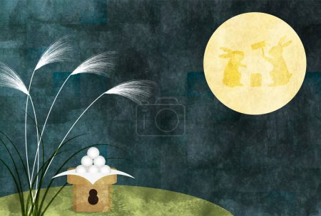 Ilustración de Quince Noches Luna Viendo Fondo de Hierba de Plata - Imagen libre de derechos