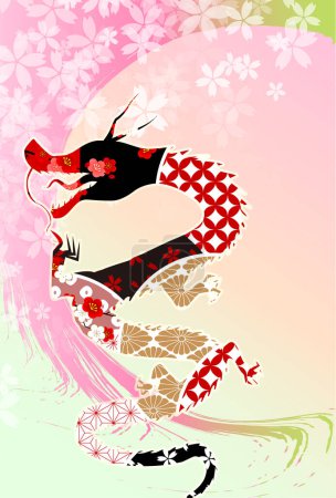 Ilustración de Dragón Tarjeta de Año Nuevo Zodíaco chino Fondo - Imagen libre de derechos
