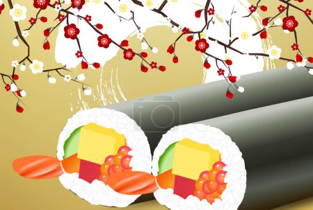 Illustration for Setsubun Eboshimaki Plum Spring Background - Royalty Free Image