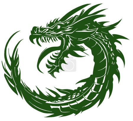 Foto de Plantilla de tatuaje plantilla de dragón vector dibujo dragón con la boca abierta y la lengua sobresaliente - Imagen libre de derechos