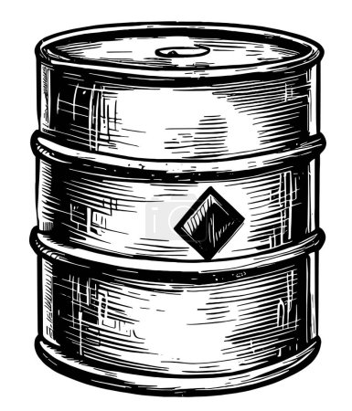 Foto de Barril de metal para el aceite de gasolina vector dibujo blanco y negro - Imagen libre de derechos
