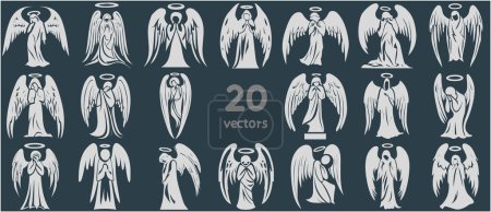 Téléchargez les illustrations : Deuil ange symbole vecteur collection d'images monochromes simples - en licence libre de droit
