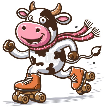 Téléchargez les illustrations : Vache dans un dessin vectoriel de patinage à rouleaux écharpe - en licence libre de droit