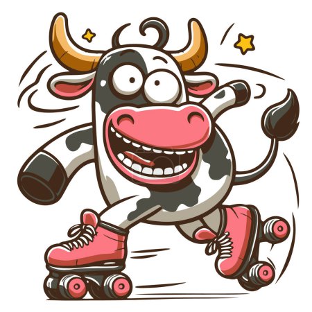 Téléchargez les illustrations : Fou drôle vache rouleau dessin vectoriel de patinage dans illustrateur - en licence libre de droit