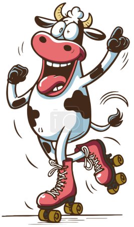 Illustration for Funny cow riding on roller skates vector drawing - Royalty Free Image