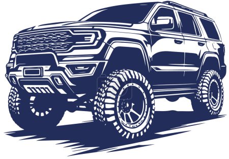 Illustration for Monochrome depiction of a substantial off-road SUV as a vector image on white - Royalty Free Image