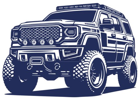 Téléchargez les illustrations : Grand camion tout-terrain présenté en monochrome comme une image vectorielle sur fond blanc - en licence libre de droit