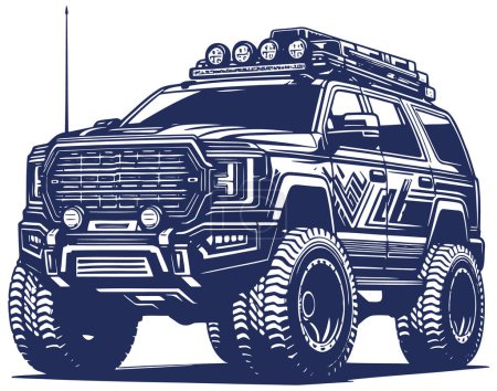 Ilustración de Ilustración de un gran vehículo todoterreno presentado en monocromo como imagen vectorial en blanco - Imagen libre de derechos
