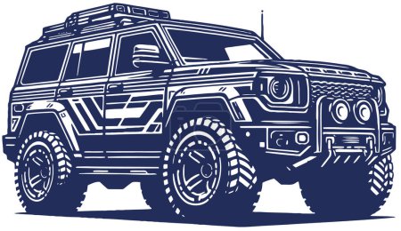 Téléchargez les illustrations : Illustration vectorielle d'un gros véhicule tout-terrain en monochrome sur fond blanc - en licence libre de droit
