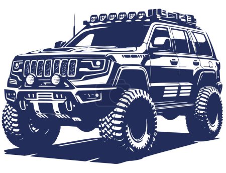 Ilustración de Dibujo vectorial de un gran vehículo todoterreno presentado en monocromo sobre un lienzo blanco - Imagen libre de derechos