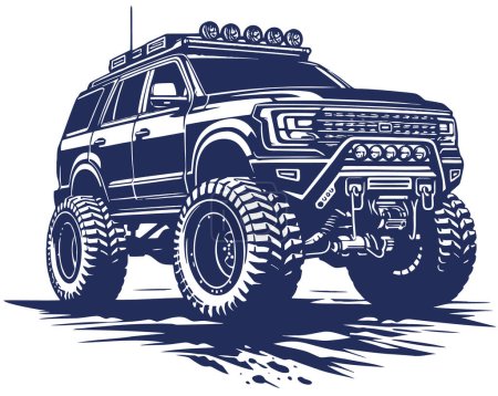 Ilustración de Dibujo vectorial monocromático de un camión todoterreno sustancial sobre un fondo blanco - Imagen libre de derechos
