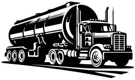 Illustration for Stylized vector drawing depicting a liquid transport tanker truck in a simple stencil format - Royalty Free Image