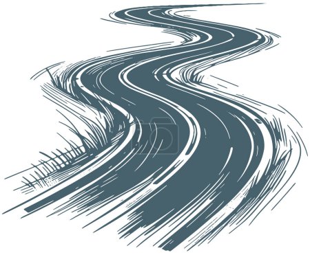 Ilustración de Dibujo vectorial de una carretera serpenteante pavimentada en un estilo de plantilla simple y limpio que se desvanece en la distancia - Imagen libre de derechos