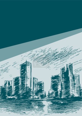 Illustration for Vector sketch drawing of city buildings and streets using hatching, monochromatic background suitable for A4 sheet - Royalty Free Image