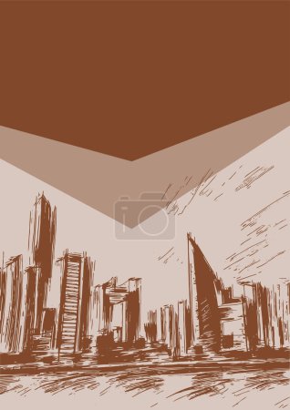 Illustration for Vector sketch drawing of city buildings and streets with hatching monochromatic background suitable for A4 sheet - Royalty Free Image