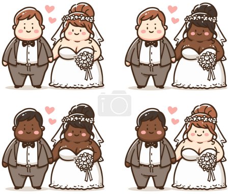 wedding couple newlyweds plus size vector drawing in cartoon style