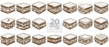 big sandwich simple vector stencil drawing collection of monochrome art