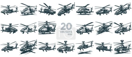modern military helicopter simple vector stencil drawing collection of different images