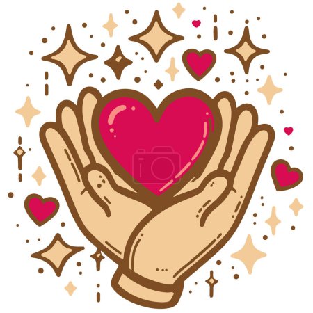 Illustration for Holding a heart in the palms of both hands vector drawing symbol of love and charity - Royalty Free Image