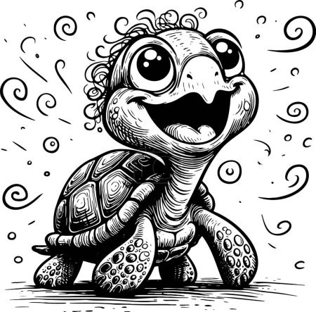 cheerful turtle stands with his head raised vector sketch drawing