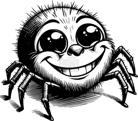 funny smiling spider vector monochrome drawing