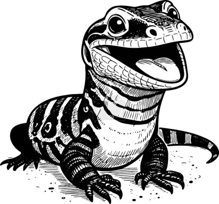 satisfied monitor lizard with open mouth vector monochrome drawing