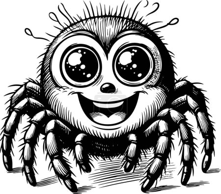 small smiling spider with big eyes vector sketch drawing