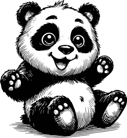 sonriente panda sentado con llamas delanteras elevado vector dibujo