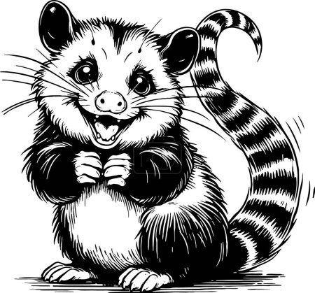 lächelndes Possum sitzend mit erhobenen Vorderpfoten Vektorskizze Zeichnung