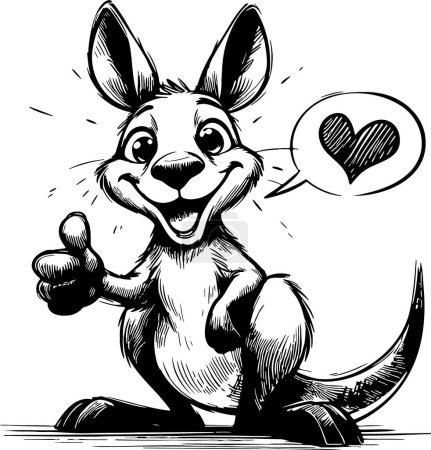 cheerful kangaroo sitting and showing thumbs up vector drawing