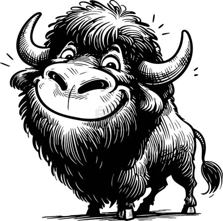standing funny smiling bison vector drawing