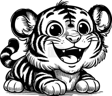 cheerful tiger lying on its paws with its head raised vector drawing
