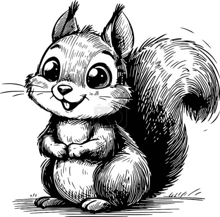 sitzendes Eichhörnchen einfache Vektorillustration in schwarz auf weiß