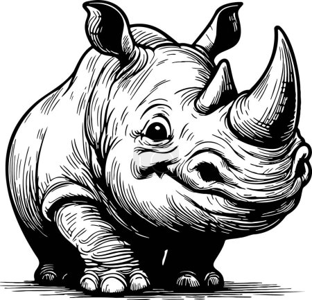 funny smiling rhinoceros standing in front of vector art drawing