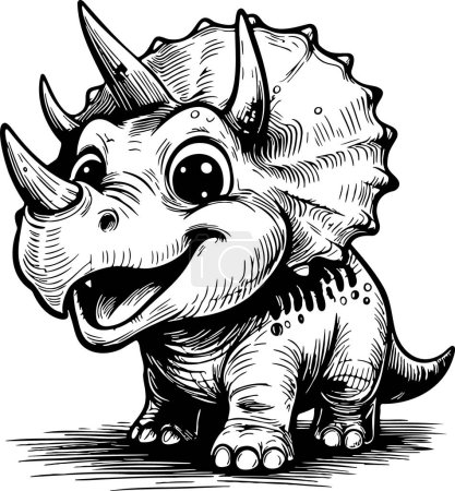 Triceratops with big eyes stands smiling vector art drawing