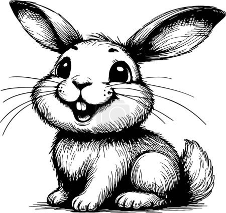 smiling hare sitting with open ears vector drawing