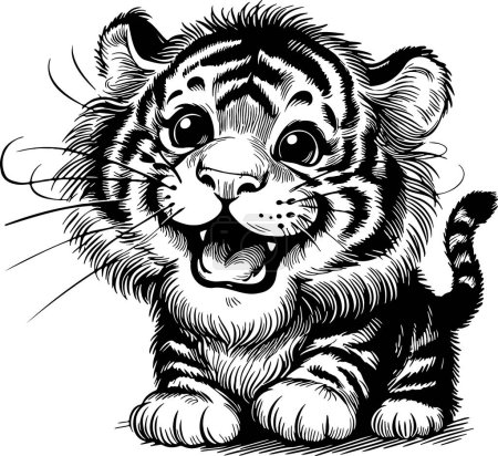 cool cheerful little tiger cub standing vector drawing