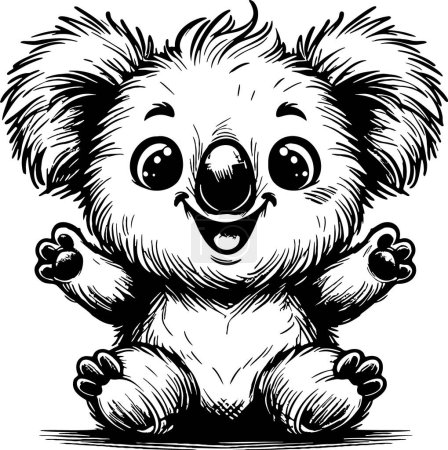 lustig lächelnder Koala sitzt mit erhobenen Pfoten Vektorschablone Zeichnung