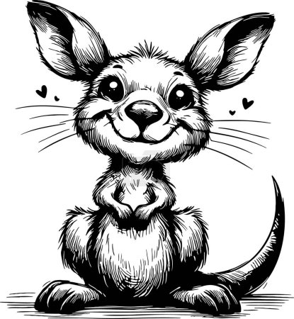 Ilustración de Funny kangaroo sitting on its butt and smiling vector stencil drawing - Imagen libre de derechos