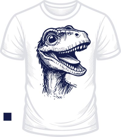 helles T-Shirt mit einem lächelnden Velociraptor Vector Schablonendesign
