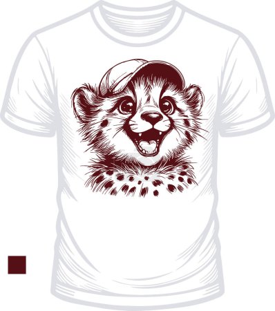 helles T-Shirt mit einem lächelnden Geparden in einer Mützenvektorzeichnung