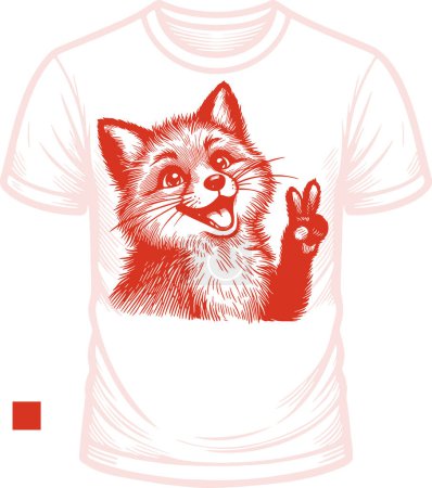 T-shirt print fox showing peace sign with fingers vector drawing