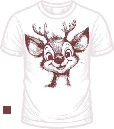 Illustration for Smiling deer with antlers as a screen print on a T-shirt vector drawing - Royalty Free Image