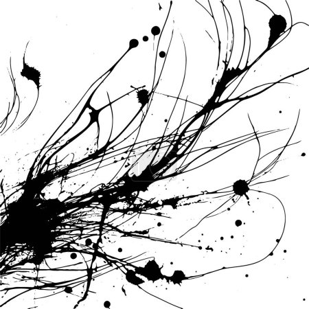 Téléchargez les illustrations : Encre noire éclaboussures et stries sur toile blanche motifs abstraits vectoriels - en licence libre de droit