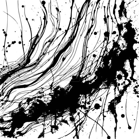 Vector illustrations of abstract black ink blots and streaks on white
