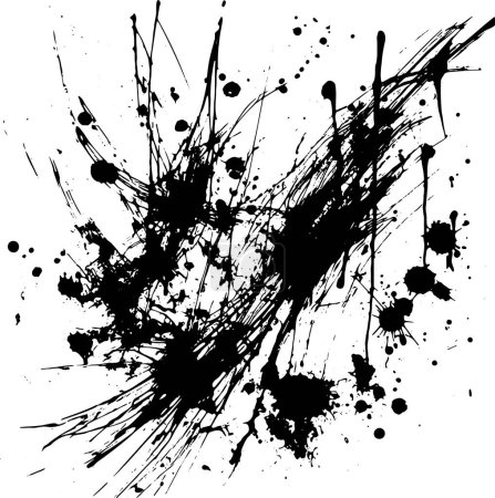 Abstrakte Vektorentwürfe mit schwarzen Tintenspritzern und Schlieren auf Weiß